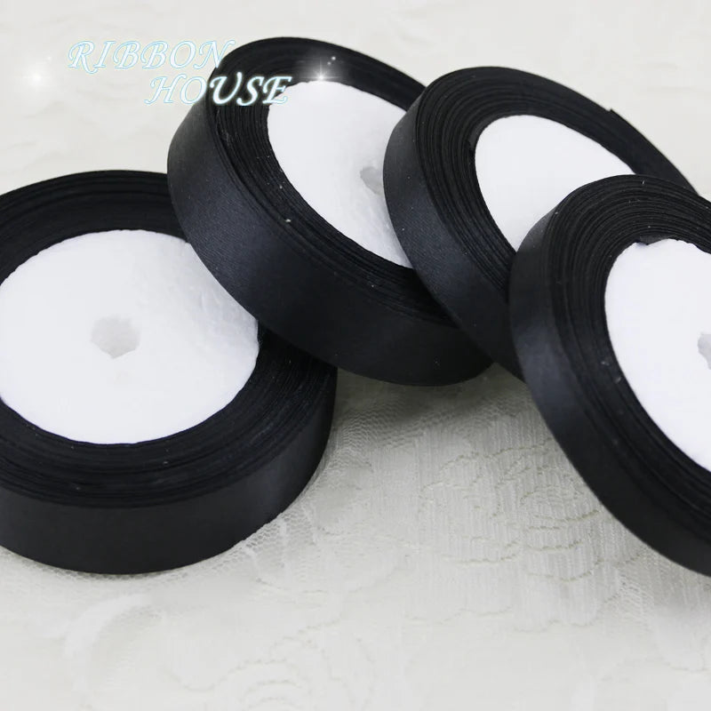 (25 yards/roll) Black Single Face Satin Ribbon Wholesale Gift Wrapping Christmas ribbons