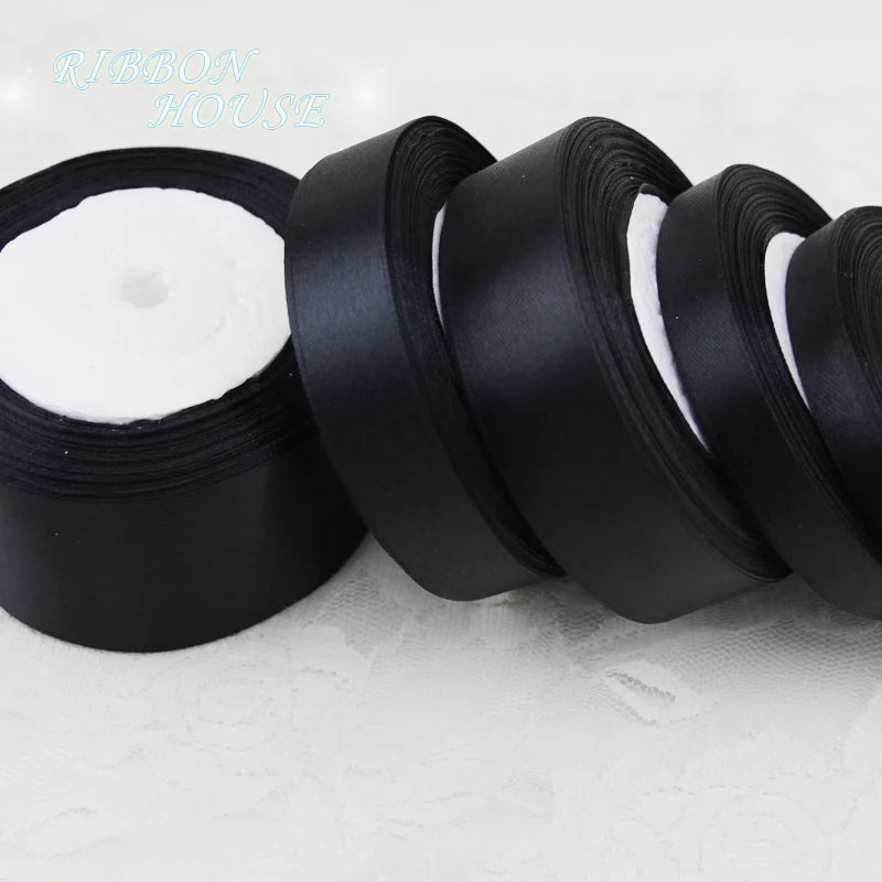 (25 yards/roll) Black Single Face Satin Ribbon Wholesale Gift Wrapping Christmas ribbons